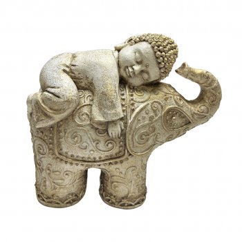 Monge Elefante Branco e Dourado - 19x11x24cm